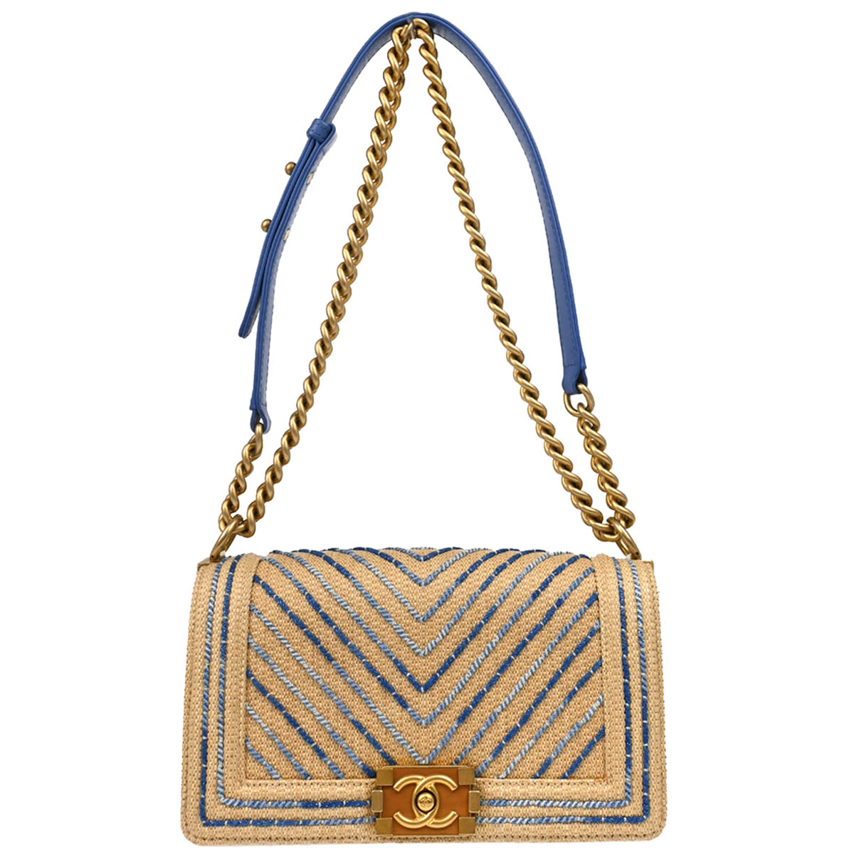 Boy Chanel 2019 Beige Straw Medium Chain Shoulder Bag