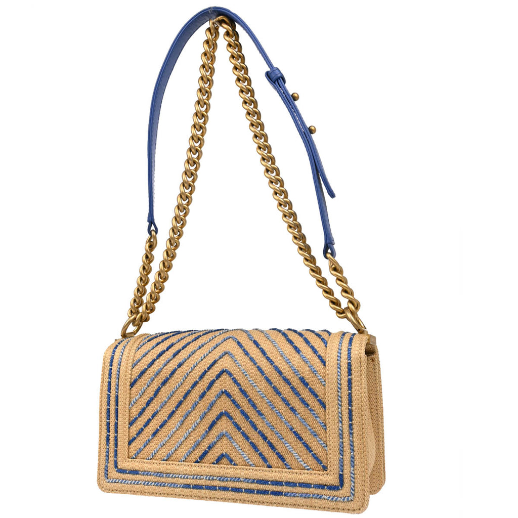 Boy Chanel 2019 Beige Straw Medium Chain Shoulder Bag