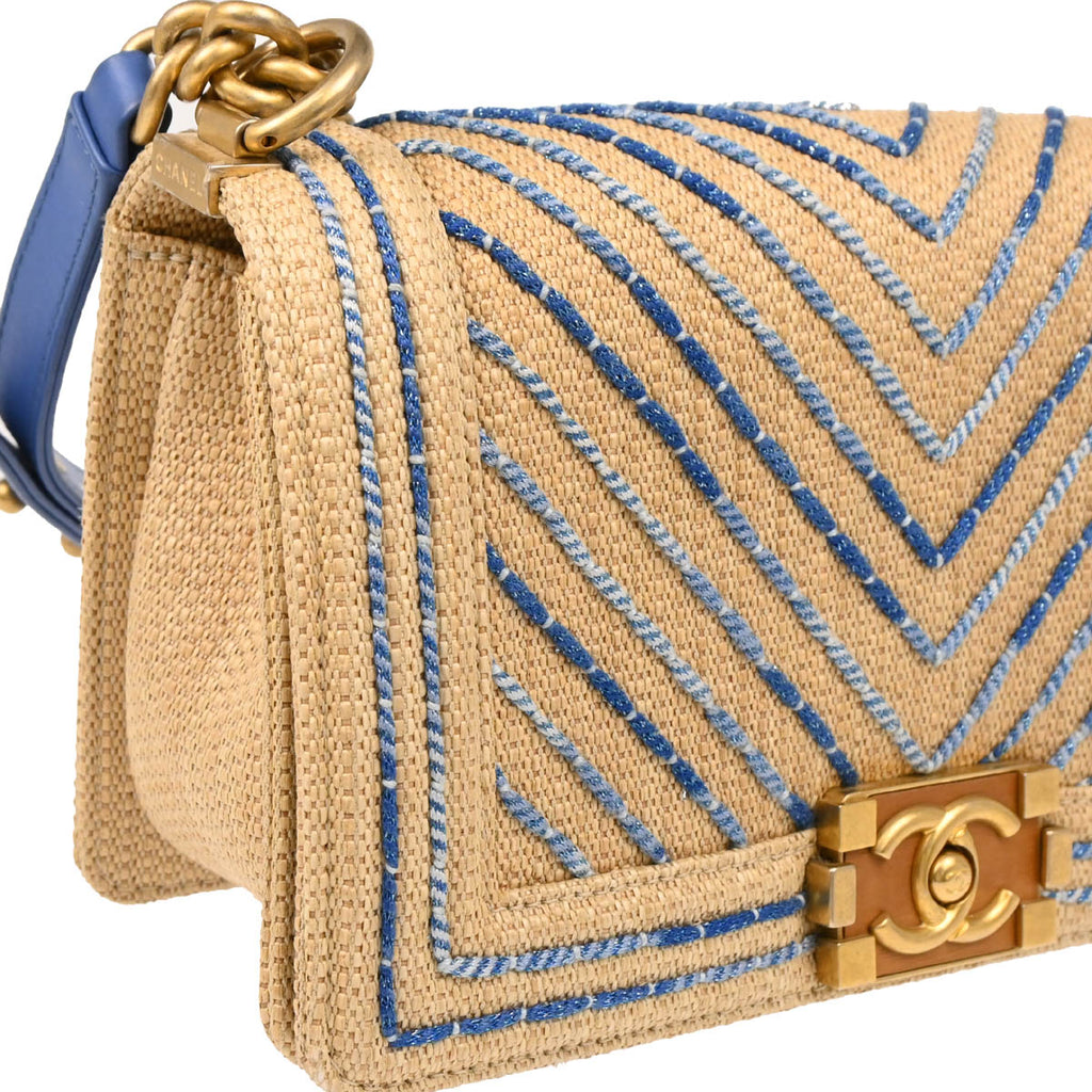Boy Chanel 2019 Beige Straw Medium Chain Shoulder Bag