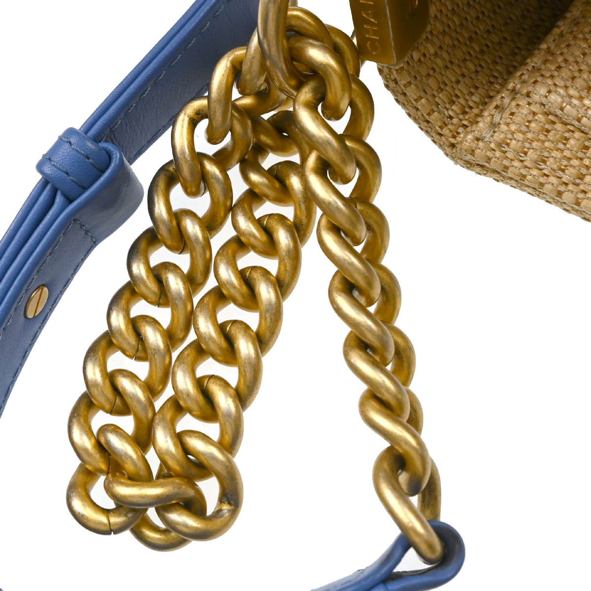 Boy Chanel 2019 Beige Straw Medium Chain Shoulder Bag