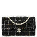 Chanel 2017 Black Tweed Lambskin Medium Classic Double Flap Shoulder Bag