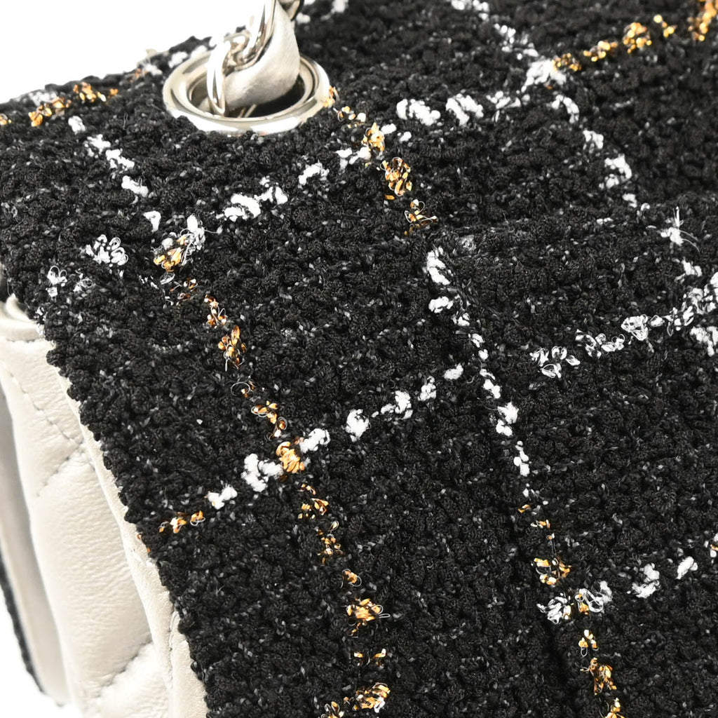 Chanel 2017 Black Tweed Lambskin Medium Classic Double Flap Shoulder Bag
