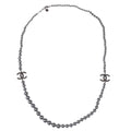 Chanel Costume Pearl Chain Necklace Silver 14C