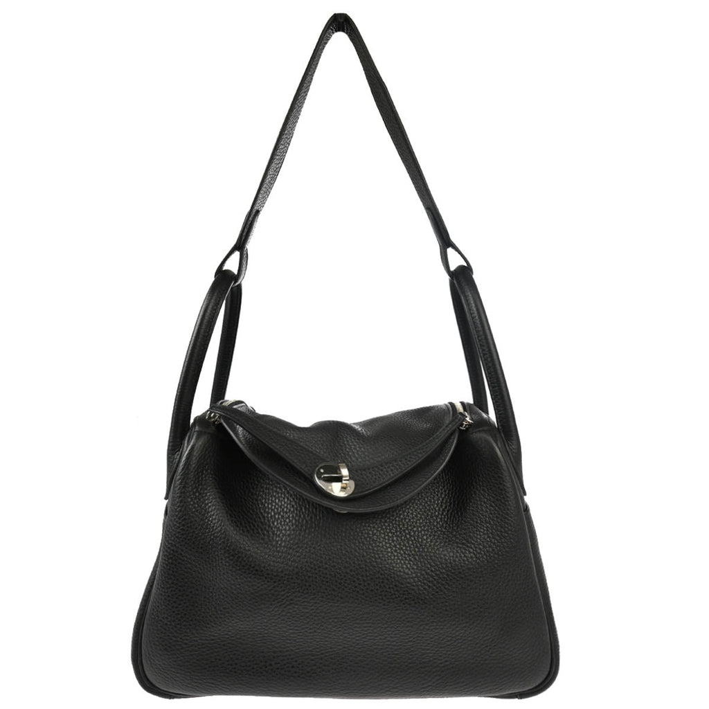 Hermes 2018 Black Taurillon Clemence Lindy 30 Shoulder Bag