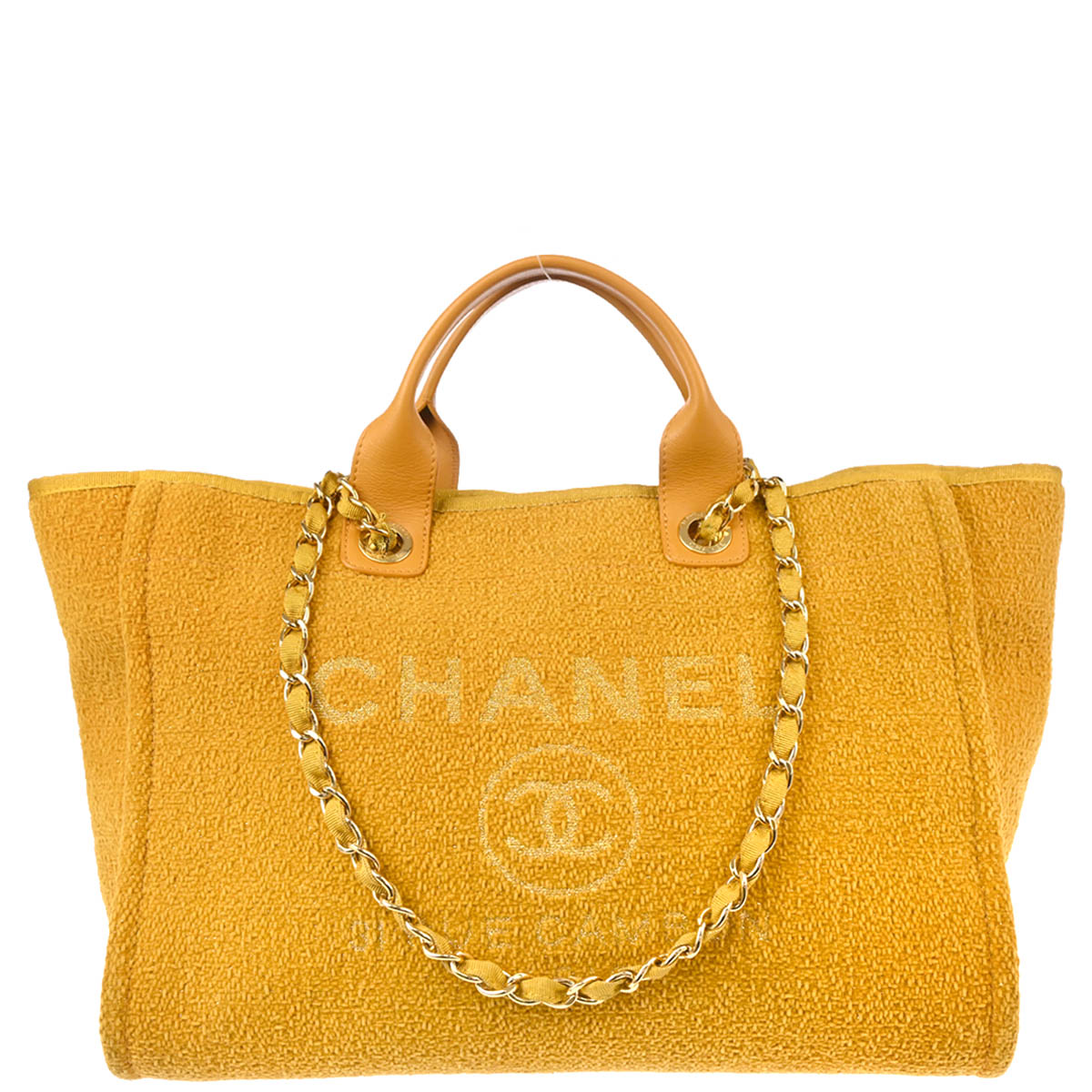 Chanel 2019 Yellow Fabric Medium Deauville 2way Shoulder Tote Bag
