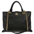 Chanel 2018-2019 Black Lambskin Chevron Chic Shopping Tote