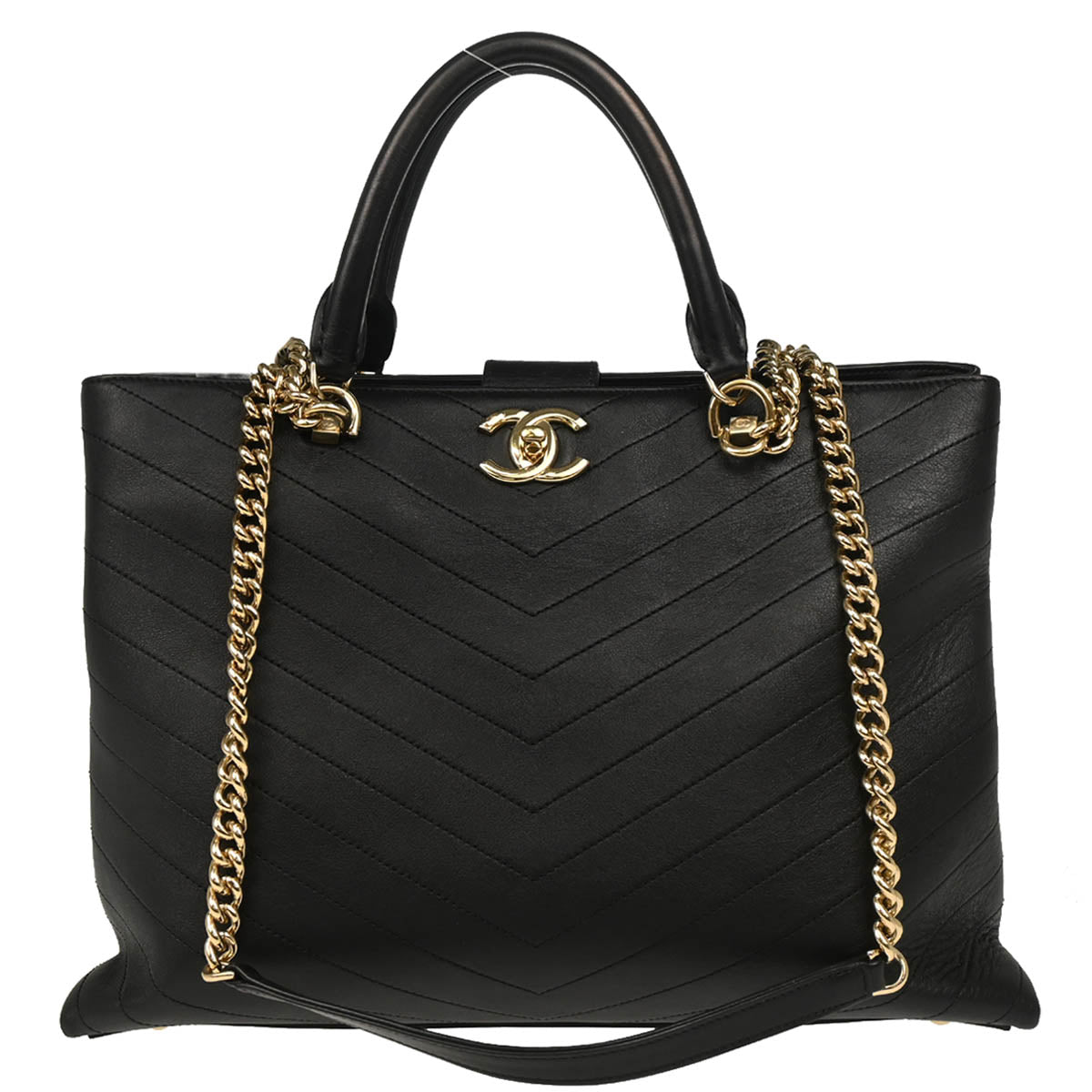 Chanel 2018-2019 Black Lambskin Chevron Chic Shopping Tote