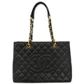 Chanel 2013-2014 Black Caviar Grand Shopping Tote GST Chain Handbag