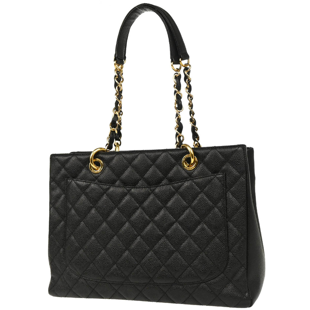 Chanel 2013-2014 Black Caviar Grand Shopping Tote GST Chain Handbag