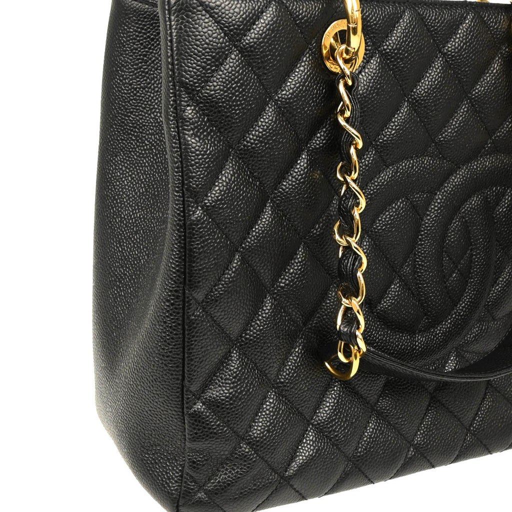 Chanel 2013-2014 Black Caviar Grand Shopping Tote GST Chain Handbag