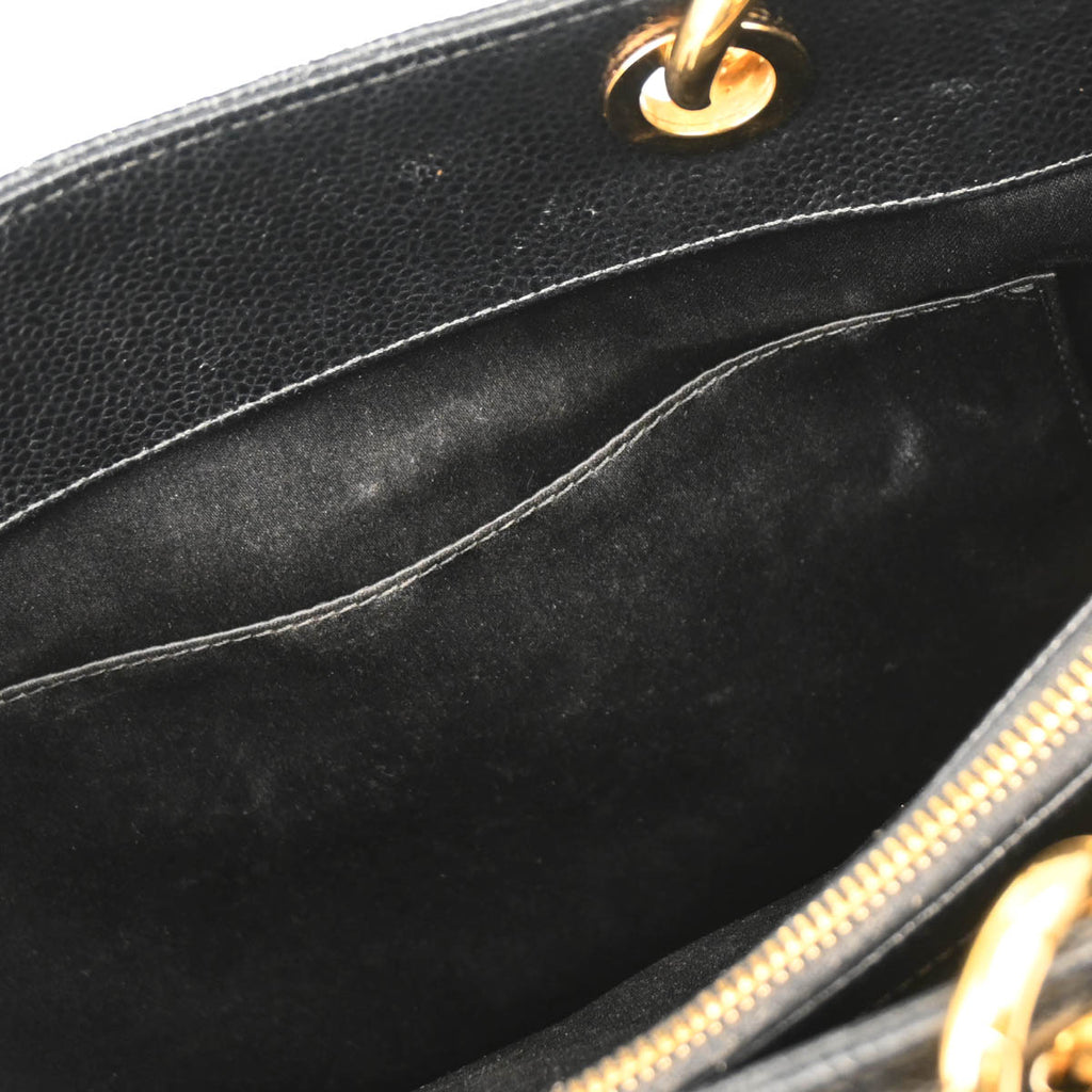Chanel 2013-2014 Black Caviar Grand Shopping Tote GST Chain Handbag