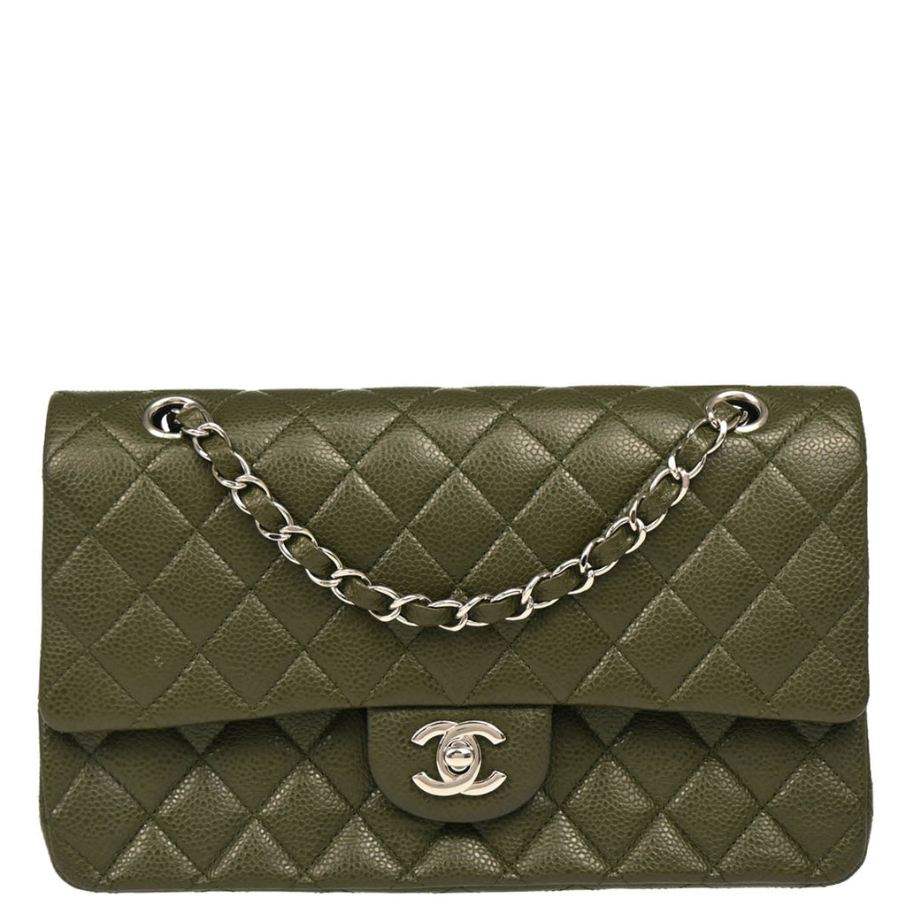 Chanel 2010-2011 Green Caviar Medium Classic Double Flap Shoulder Bag