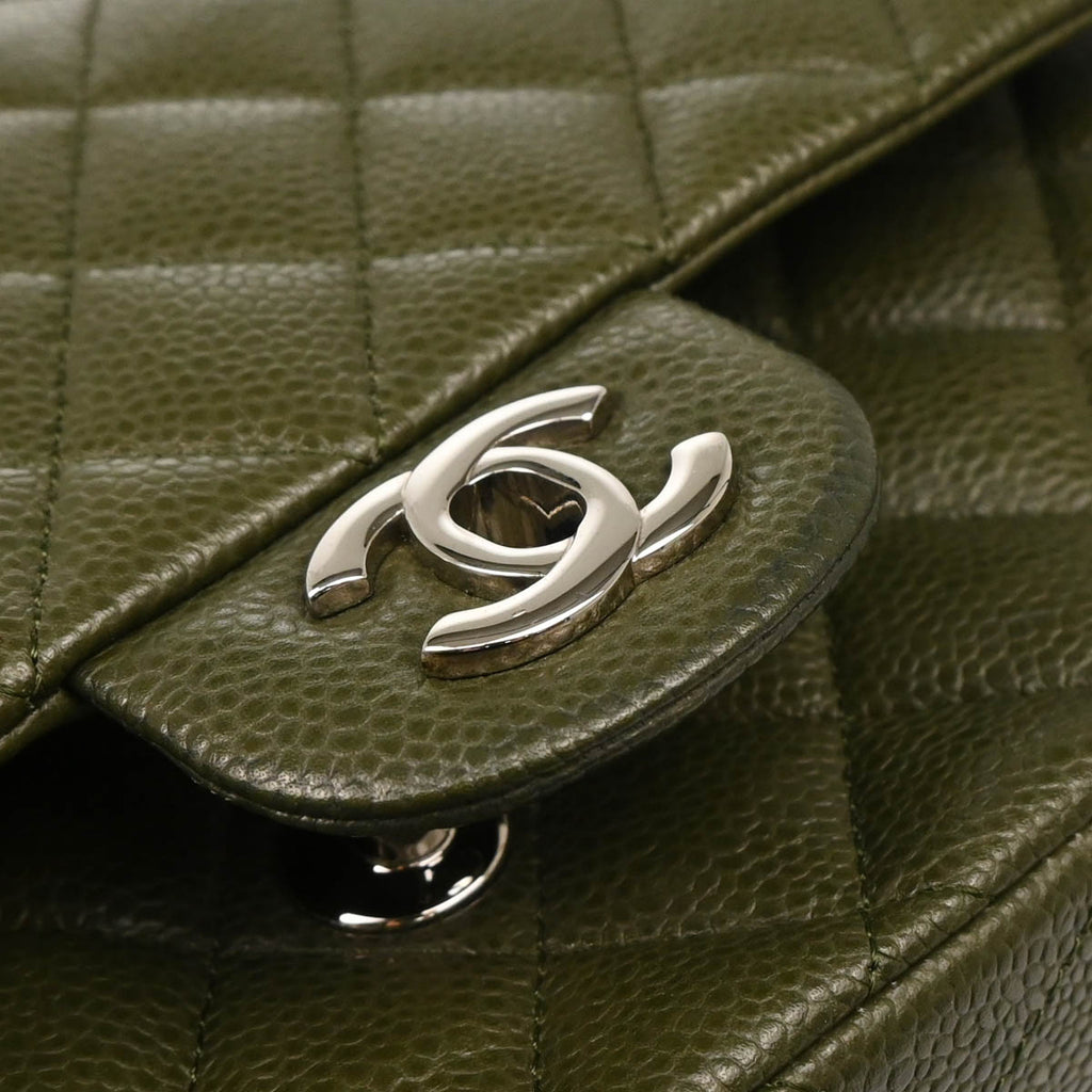 Chanel 2010-2011 Green Caviar Medium Classic Double Flap Shoulder Bag