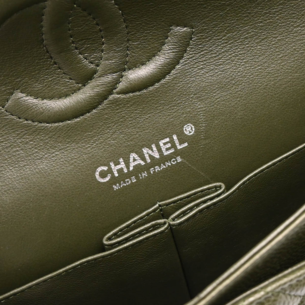 Chanel 2010-2011 Green Caviar Medium Classic Double Flap Shoulder Bag