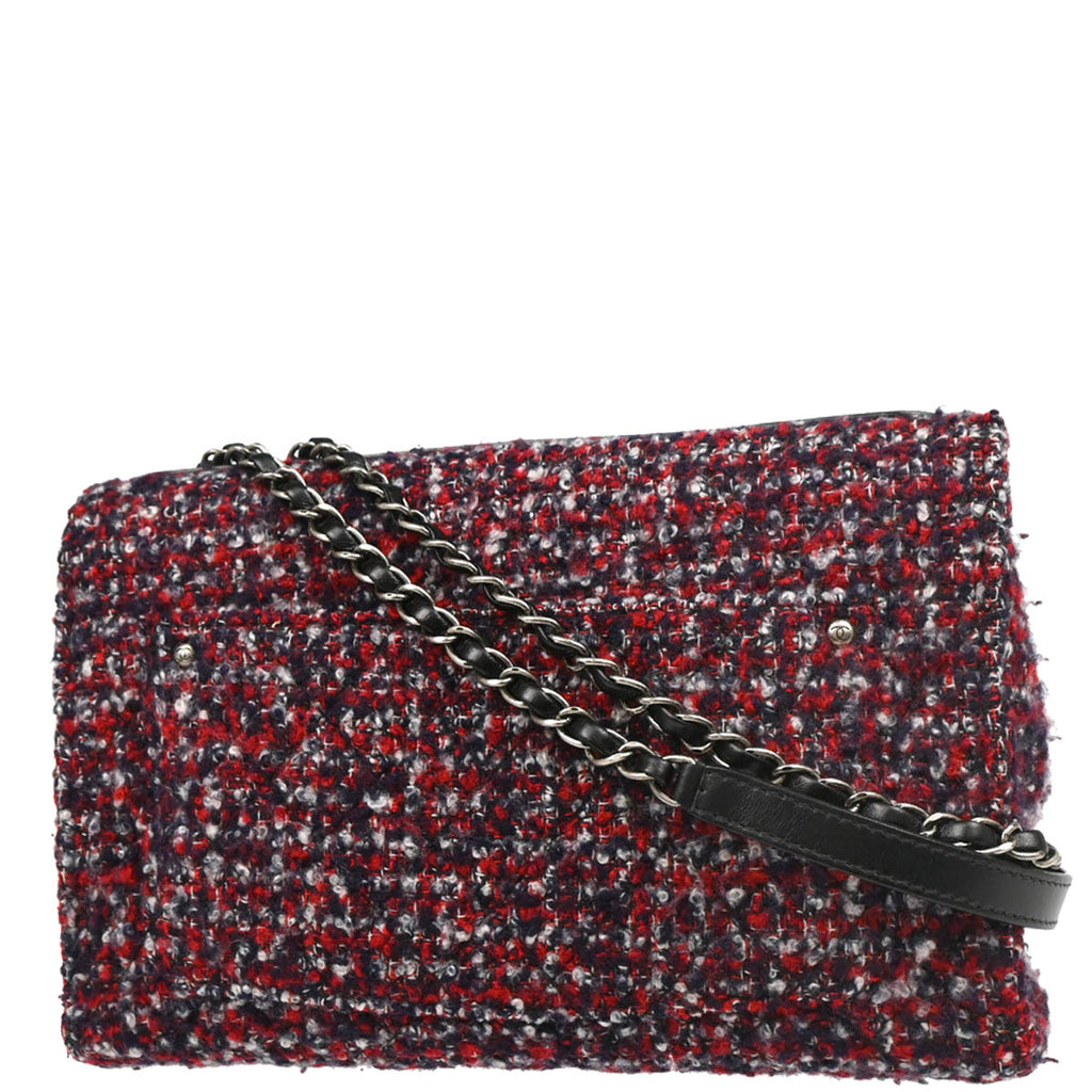 Chanel 2015-2016 Red Tweed Single Flap Shoulder Bag