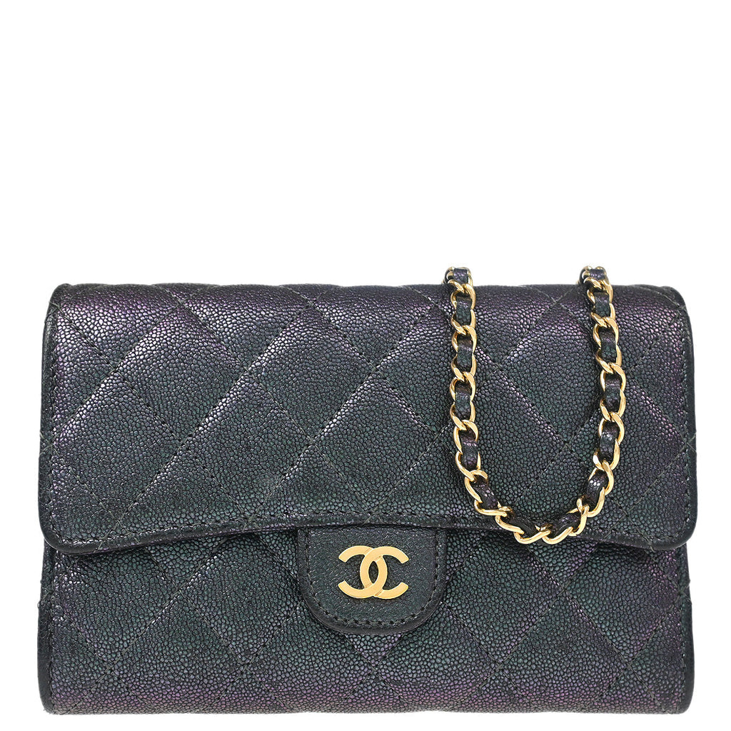 Chanel 2019 Metallic Black Caviar WOC Chain Shoulder Wallet Bag