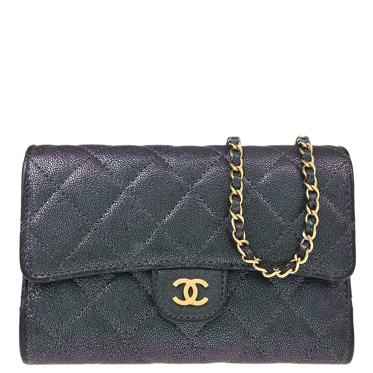 Chanel 2019 Metallic Black Caviar WOC Chain Shoulder Wallet Bag