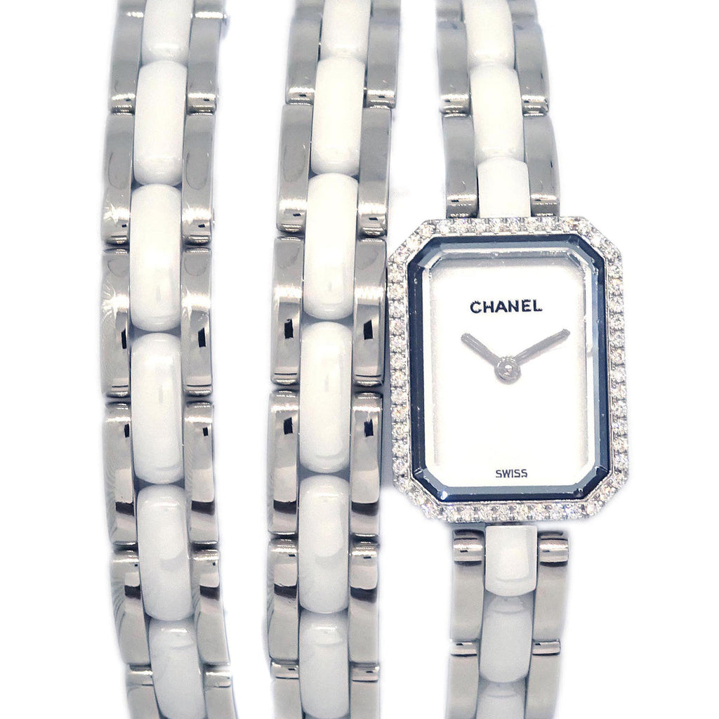 Chanel Premiere Triple Bracelet H3059 Quartz Watch Ceramic SS Diamond