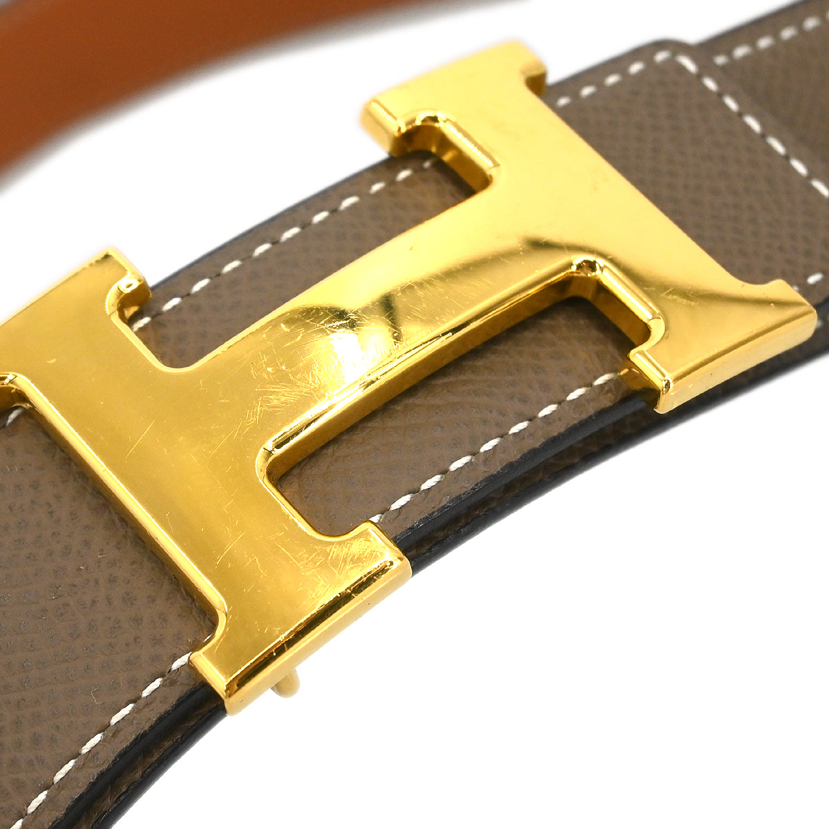 Hermes 2011 Gray Epsom Swift Constance Reversible Belt #90 Small Good