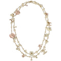 Chanel Costume Pearl Flower Chain Necklace Gold 10P