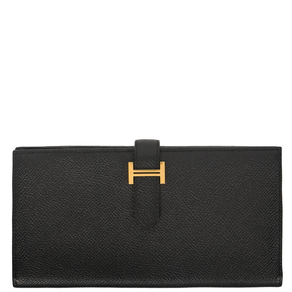 Hermes 2017 Black Epsom Bearn Soufre Bifold Long Wallet