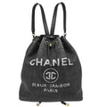 Chanel 2019 Black Straw Deauville Bucket Backpack