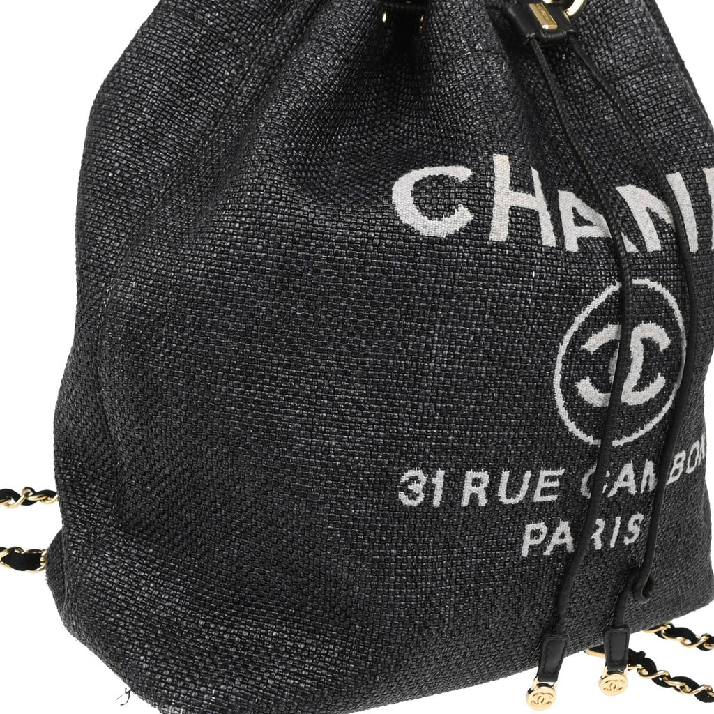 Chanel 2019 Black Straw Deauville Bucket Backpack