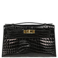 Hermes * 2013 Black Niloticus Pochette Kelly Handbag