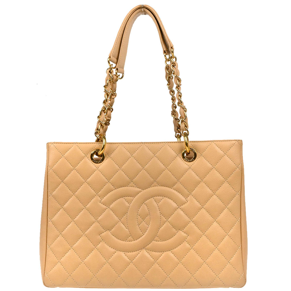 Chanel 2014-2015 Beige Caviar Grand Shopping Tote GST Handbag