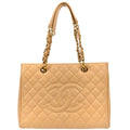 Chanel 2014-2015 Beige Caviar Grand Shopping Tote GST Handbag