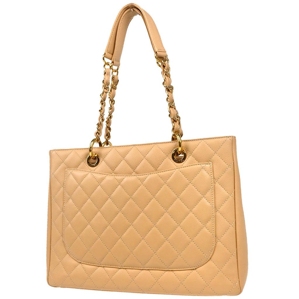 Chanel 2014-2015 Beige Caviar Grand Shopping Tote GST Handbag