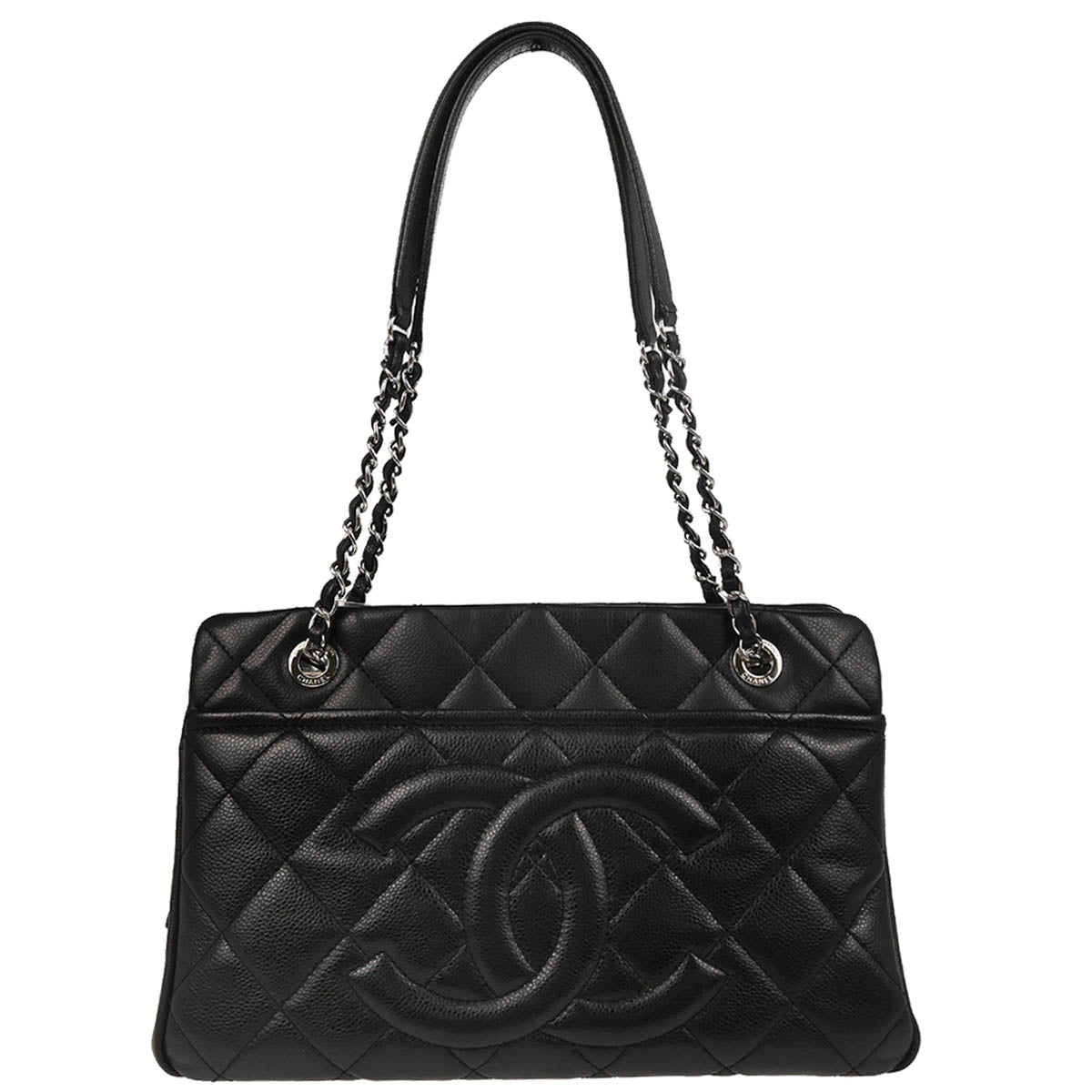Chanel 2013-2014 Black Caviar Timeless CC Chain Tote Bag
