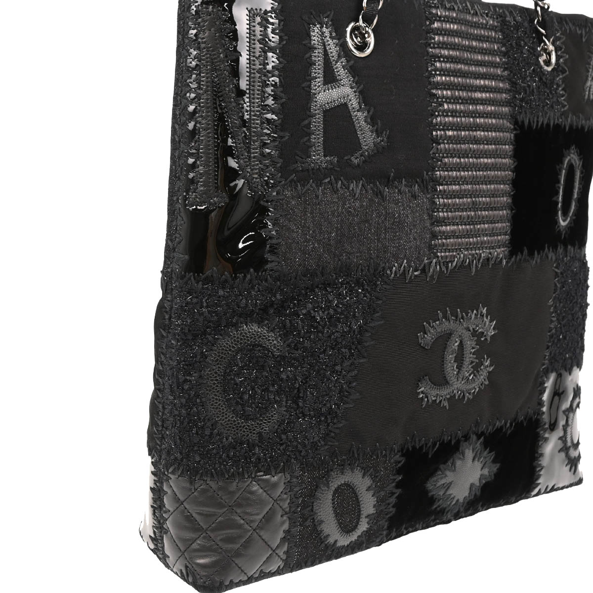 Chanel 2018 Black Patchwork Chain Tote Bag
