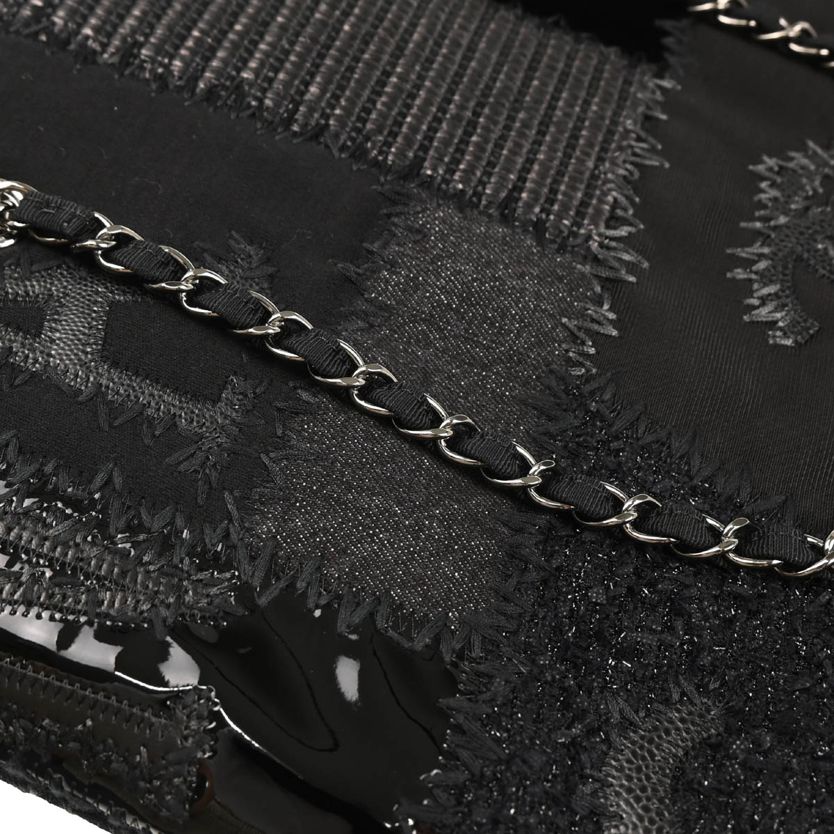 Chanel 2018 Black Patchwork Chain Tote Bag