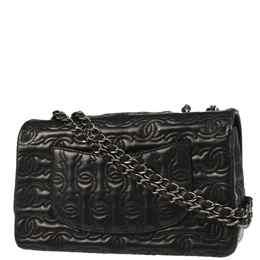 Chanel 2014 Black Lambskin CC Stitch Single Flap Shoulder Bag
