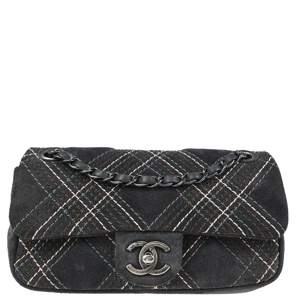 Chanel 2013-2014 Paris-Edinburgh Gray Suede Saltire Single Flap Shoulder Bag