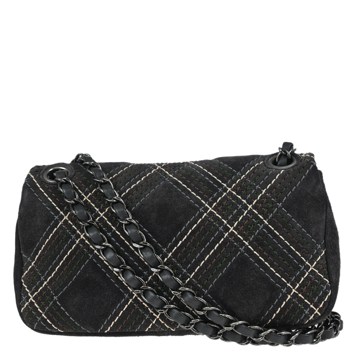 Chanel 2013-2014 Paris-Edinburgh Gray Suede Saltire Single Flap Shoulder Bag