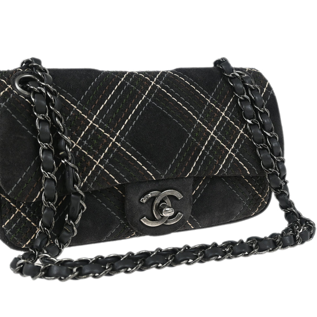 Chanel 2013-2014 Paris-Edinburgh Gray Suede Saltire Single Flap Shoulder Bag