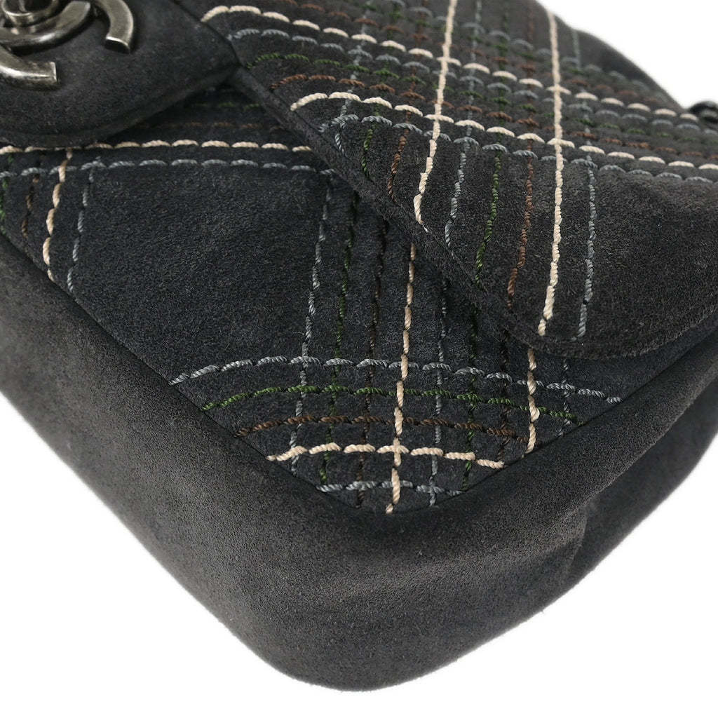 Chanel 2013-2014 Paris-Edinburgh Gray Suede Saltire Single Flap Shoulder Bag