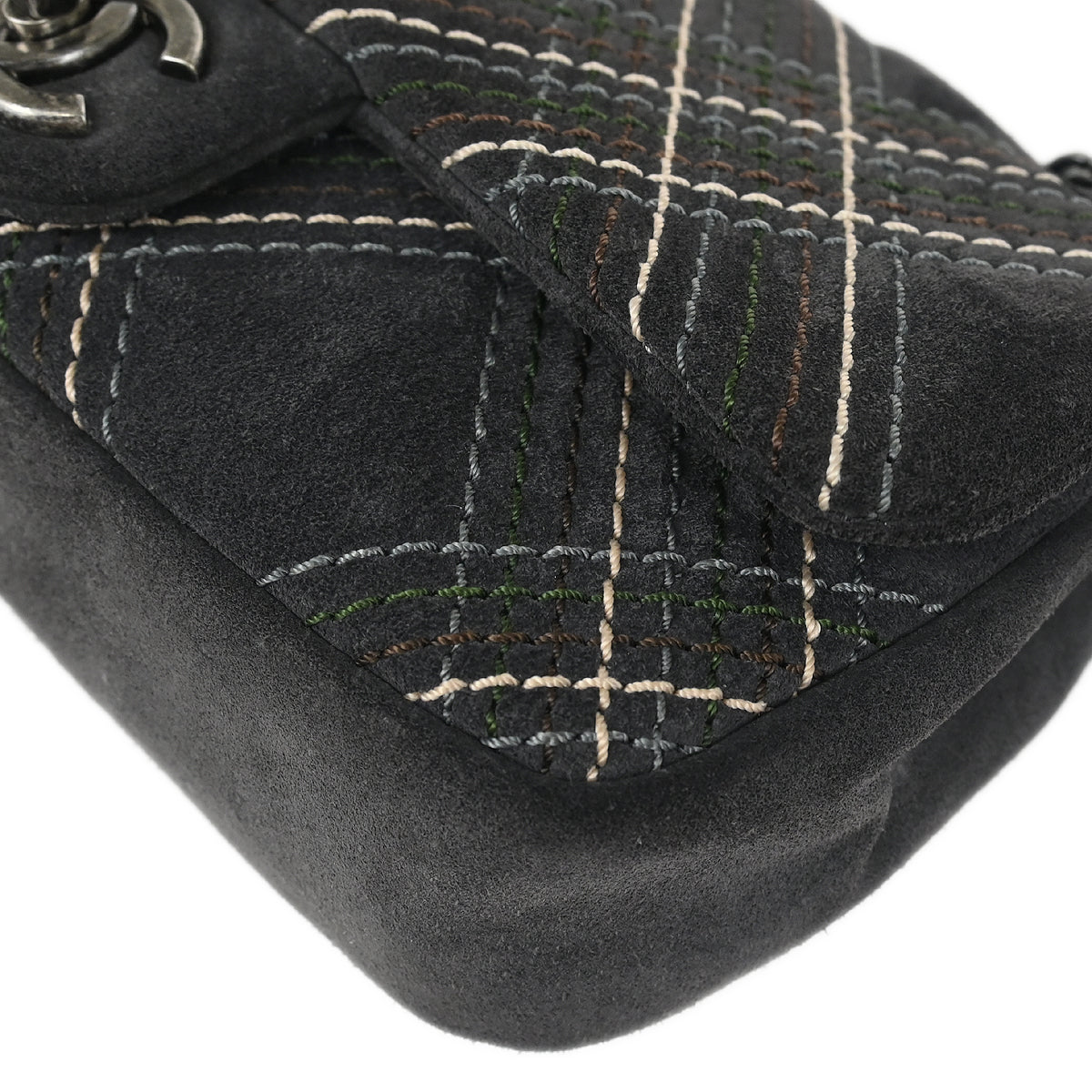 Chanel 2013-2014 Paris-Edinburgh Gray Suede Saltire Single Flap Shoulder Bag