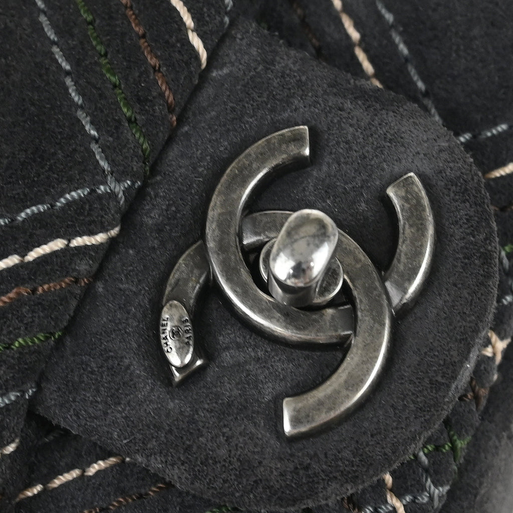 Chanel 2013-2014 Paris-Edinburgh Gray Suede Saltire Single Flap Shoulder Bag