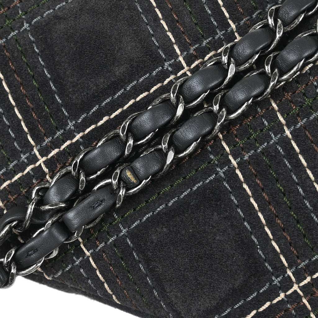 Chanel 2013-2014 Paris-Edinburgh Gray Suede Saltire Single Flap Shoulder Bag