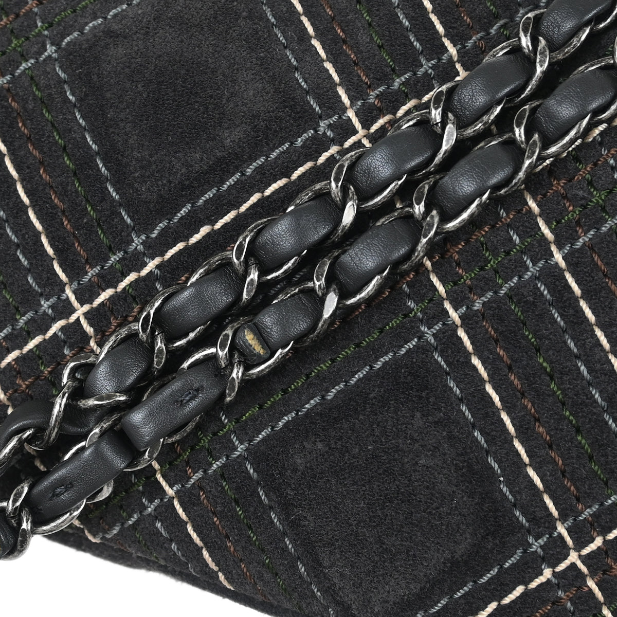 Chanel 2013-2014 Paris-Edinburgh Gray Suede Saltire Single Flap Shoulder Bag