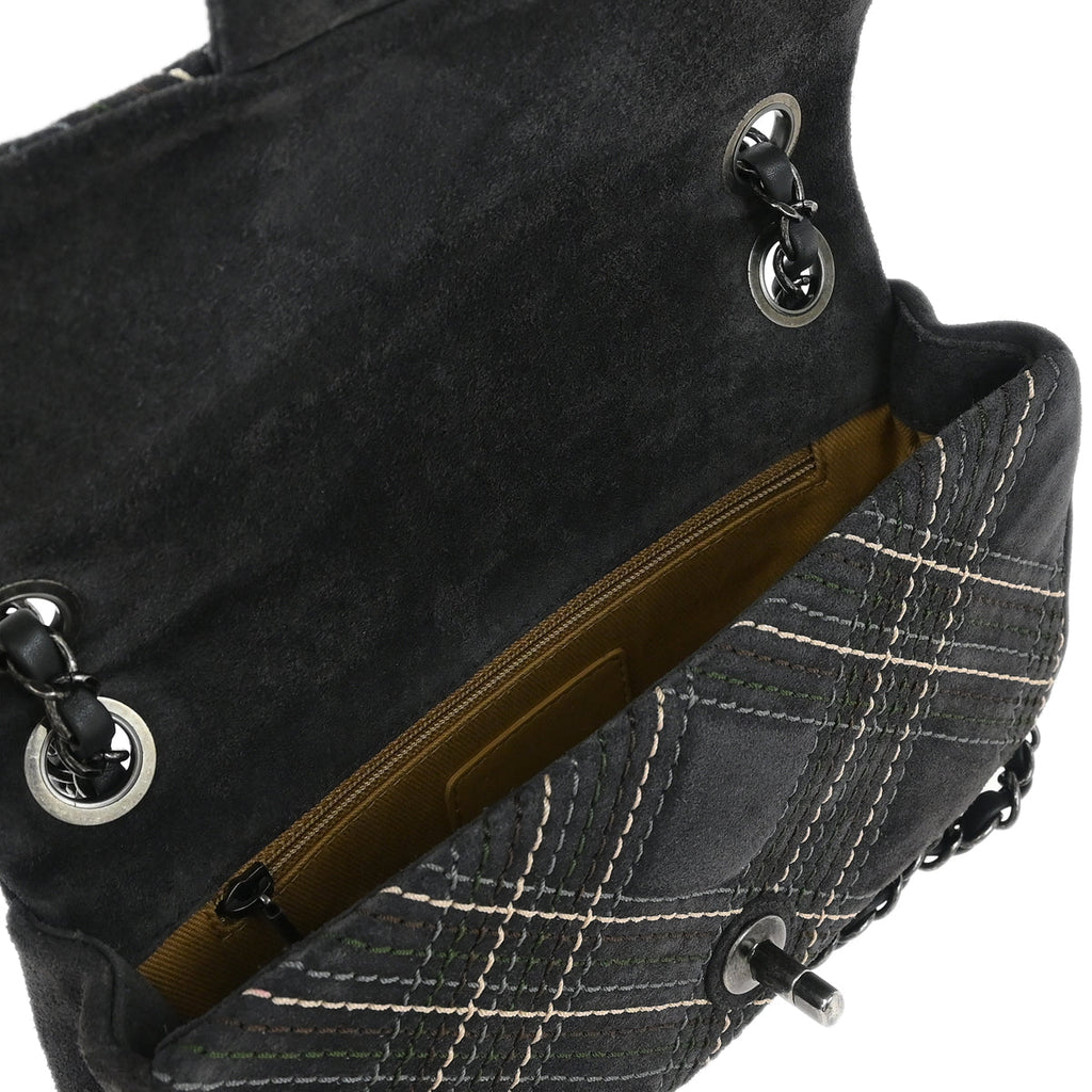 Chanel 2013-2014 Paris-Edinburgh Gray Suede Saltire Single Flap Shoulder Bag