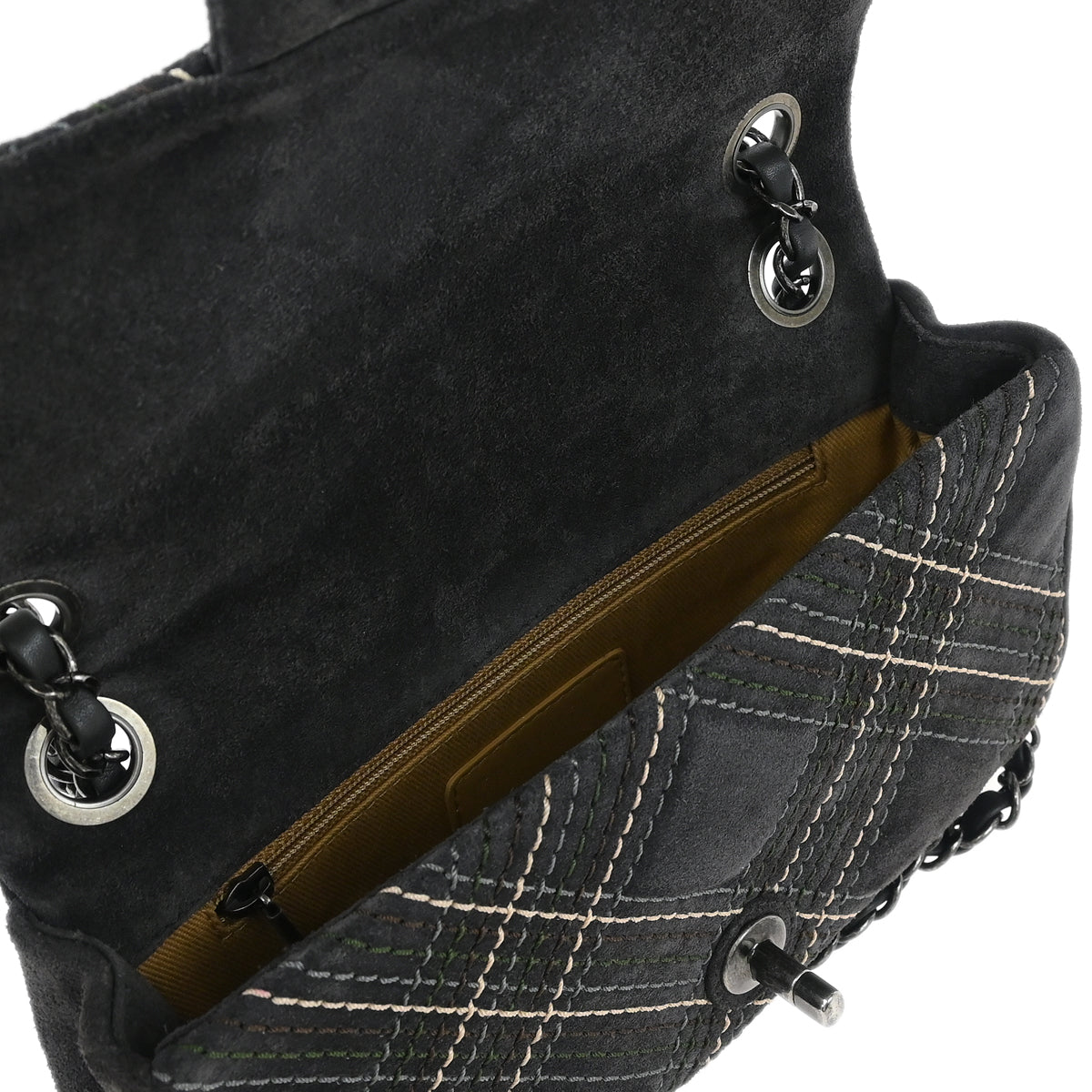 Chanel 2013-2014 Paris-Edinburgh Gray Suede Saltire Single Flap Shoulder Bag