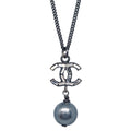Chanel CC Chain Necklace Pendant Rhinestone Costume Pearl Black 10A