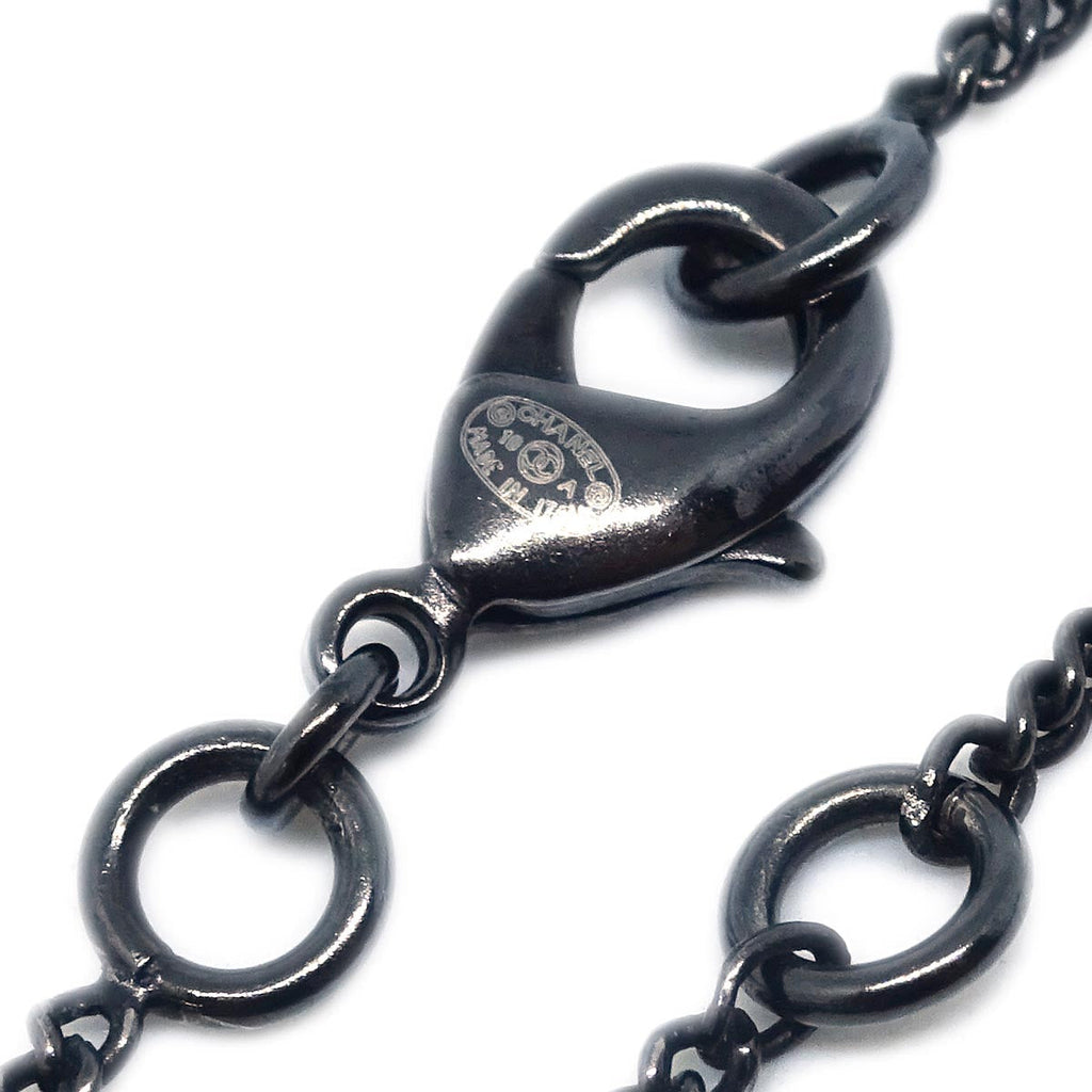Chanel CC Chain Necklace Pendant Rhinestone Costume Pearl Black 10A