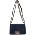 Boy Chanel 2013-2014 Navy Velours Small Chain Shoulder Bag