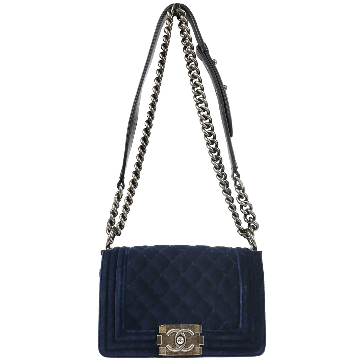 Boy Chanel 2013-2014 Navy Velours Small Chain Shoulder Bag