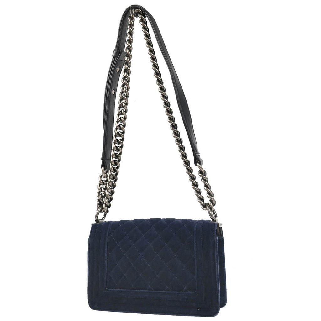 Boy Chanel 2013-2014 Navy Velours Small Chain Shoulder Bag